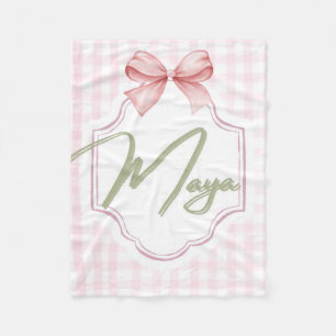 Personalized Maya Baby Girl Nursery Bow&Gingham Fleece Blanket