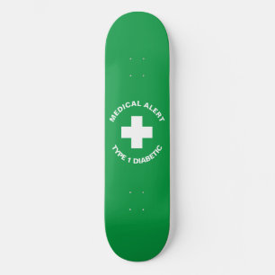 Personalized Medical Alert Diabetic Gift Green Skateboard