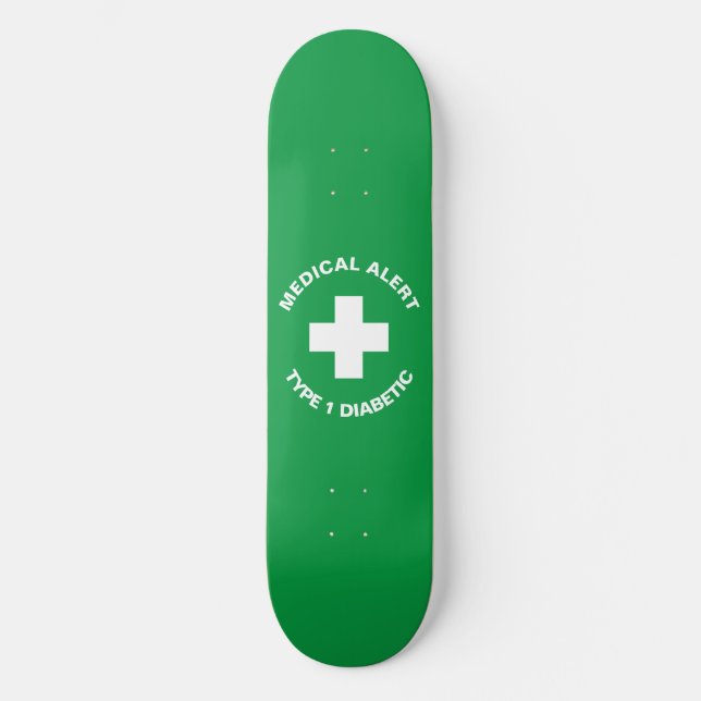 Personalized Medical Alert Diabetic Gift Green Skateboard (Front)