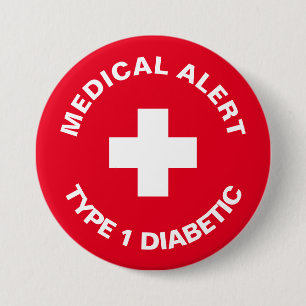Personalized Medical Alert Diabetic Red 7.5 Cm Round Badge