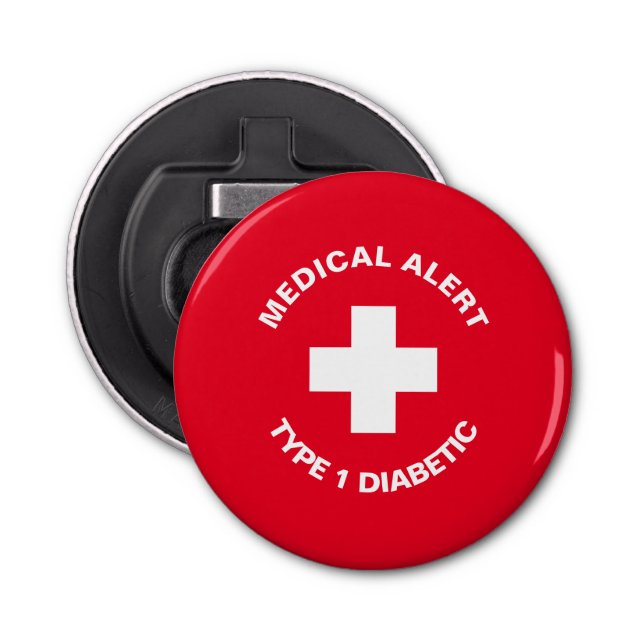 Personalized Medical Alert  Diabetic Red  Bottle Opener (Front)