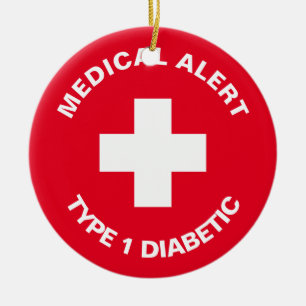Personalized Medical Alert Diabetic Red Ceramic Ornament