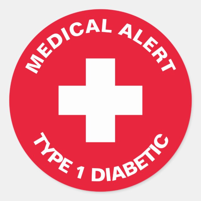 Personalized Medical Alert  Diabetic Red  Classic Round Sticker (Front)
