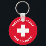 Personalized Medical Alert  Diabetic Red  Key Ring<br><div class="desc">Click "Customise it"  to personalise text and/or change background colour.
great to use for a medic,  a health professional or a diabetic on their luggage</div>