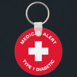 Personalized Medical Alert  Diabetic Red  Key Ring<br><div class="desc">Click "Customise it"  to personalise text and/or change background colour.
great to use for a medic,  a health professional or a diabetic on their luggage</div>