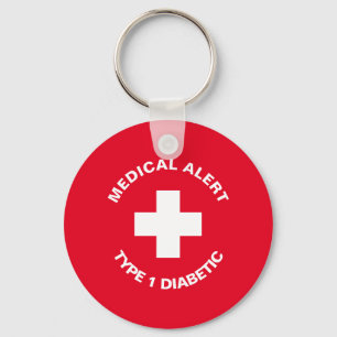 Personalized Medical Alert  Diabetic Red  Key Ring