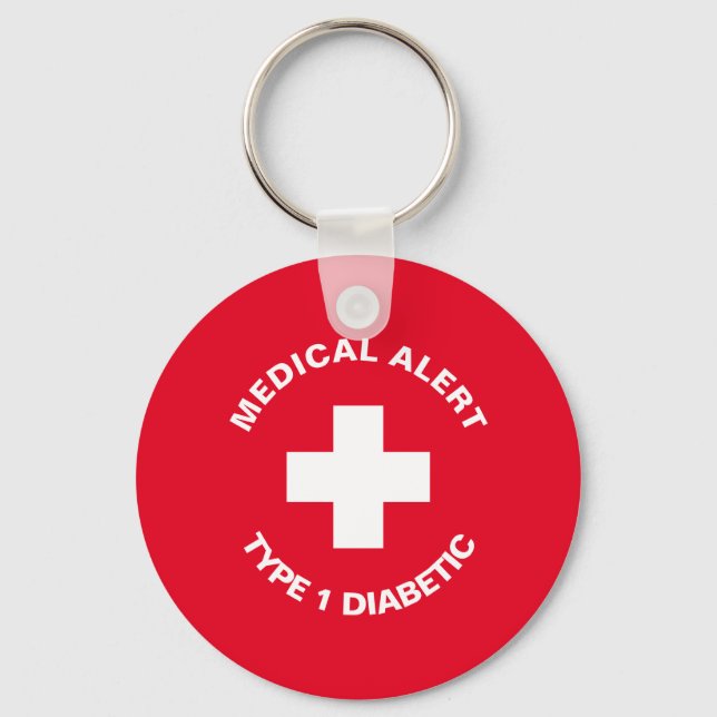 Personalized Medical Alert  Diabetic Red  Key Ring (Front)