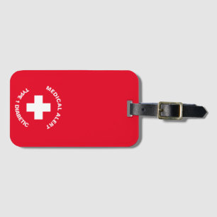 Personalized Medical Alert  Diabetic Red  Luggage Tag