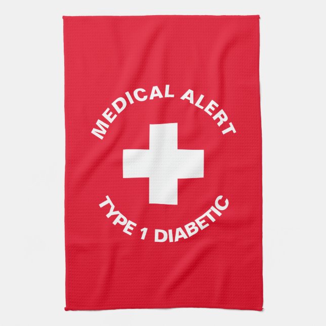 Personalized Medical Alert  Diabetic Red  Tea Towel (Vertical)