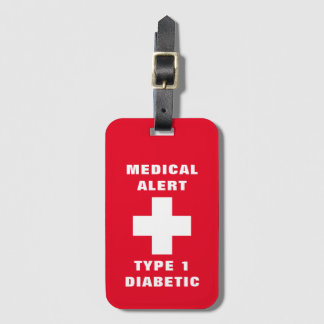 Personalized Medical Alert Diabetic Type 1 Luggage Tag