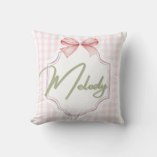 Personalized Melody Baby Girl Nursery Bow&Gingham Cushion