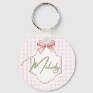 Personalized Melody Baby Girl Nursery Bow&Gingham Key Ring