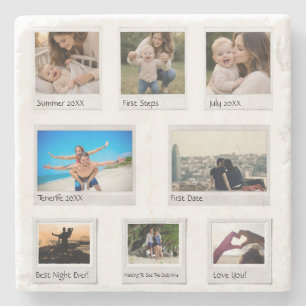 Personalized Memories Photo Collage with 8 Photos Stone Coaster