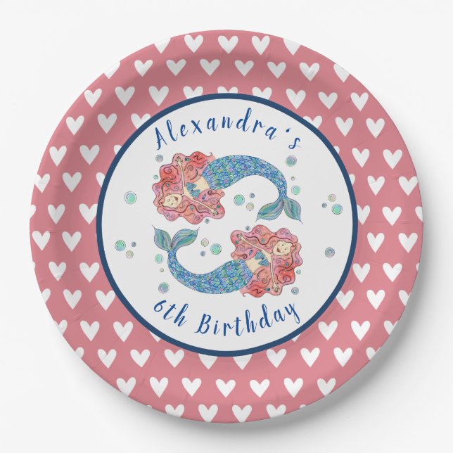 Personalized Mermaid Birthday Party Paper Plate (Front)