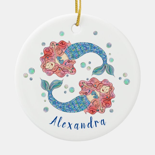 Personalized Mermaid Ceramic Tree Decoration (Front)