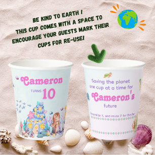 Personalized Mermaid Eco Friendly Under the Sea Paper Cups