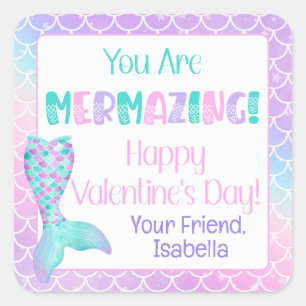 Personalized Mermaid Valentine's Day Square Sticker