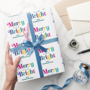 Personalized Merry and Bright Christmas Holiday Wrapping Paper