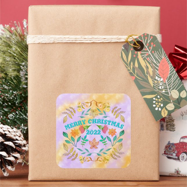 PERSONALIZED MERRY CHRISTMAS 2023 SQUARE STICKER (Holiday)