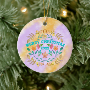 PERSONALIZED MERRY CHRISTMAS 20XX CERAMIC ORNAMENT