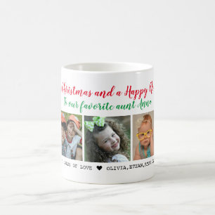 Personalized Merry Christmas Aunt 5 Photo Collage  Coffee Mug