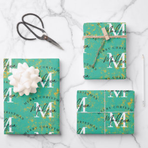 Personalized Merry Christmas Copper Monogram Wrapping Paper Sheet