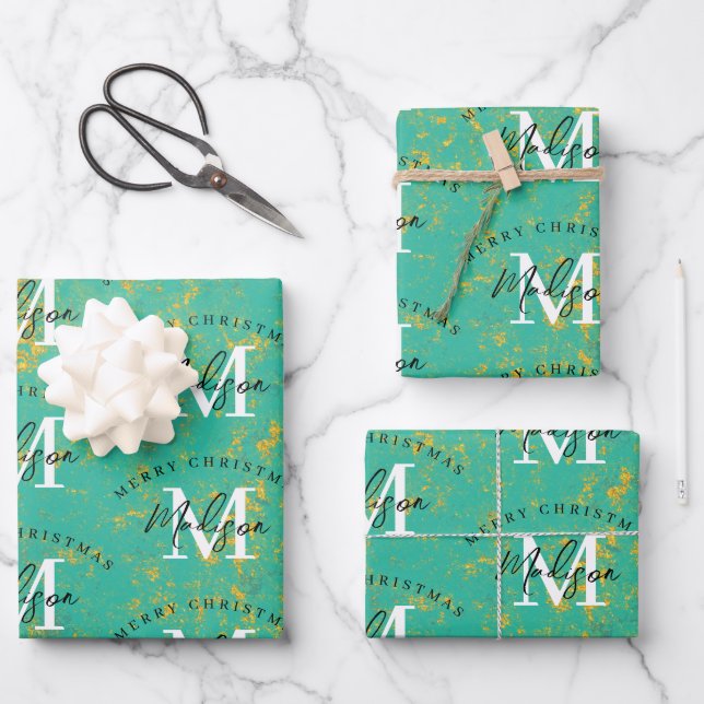 Personalized Merry Christmas Copper Monogram  Wrapping Paper Sheet (Front)