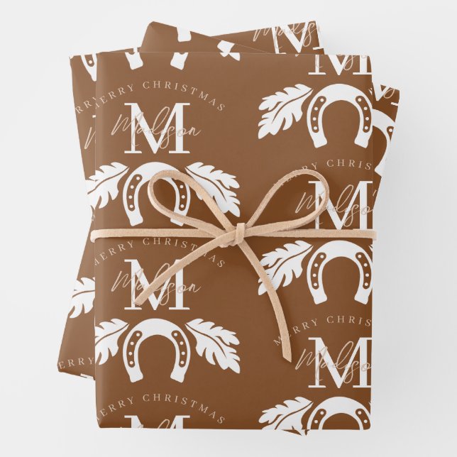 Personalized Merry Christmas Cowboy Girl Monogram  Wrapping Paper Sheet (In situ)