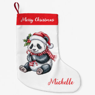 Personalized Merry Christmas Cute Panda Bear Small Christmas Stocking