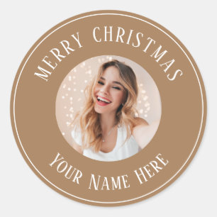 Personalized Merry Christmas for cards photo Classic Round Sticker
