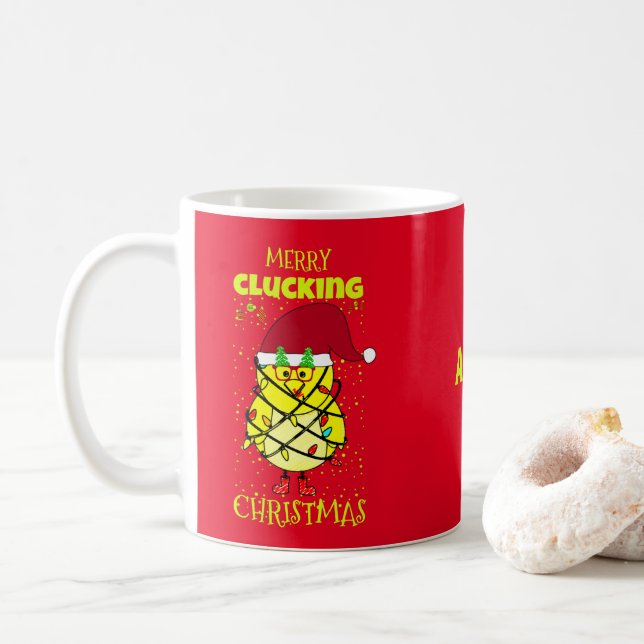 Personalized Merry Christmas Funny Festive Chicken Coffee Mug (With Donut)