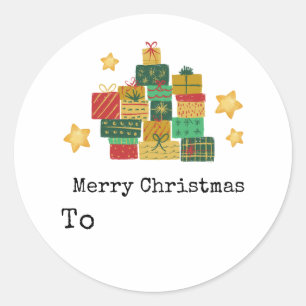 Personalized Merry Christmas Gift Stack Classic Round Sticker