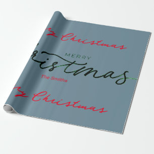 PERSONALIZED MERRY CHRISTMAS GIFT WRAP GRAY BLUE