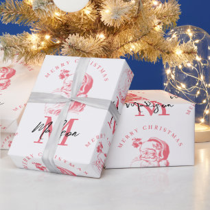 Personalized Merry Christmas Pink Santa Monogram Wrapping Paper