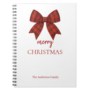 Personalized Merry Christmas   Red Plaid Bow Notebook