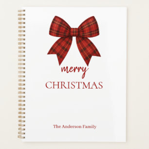 Personalized Merry Christmas   Red Plaid Bow Planner