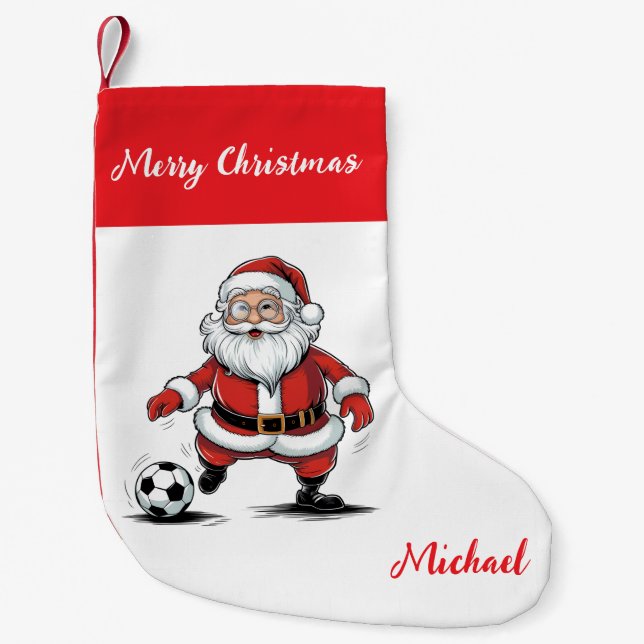 Personalized Merry Christmas Santa Claus Soccer    Small Christmas Stocking (Front)