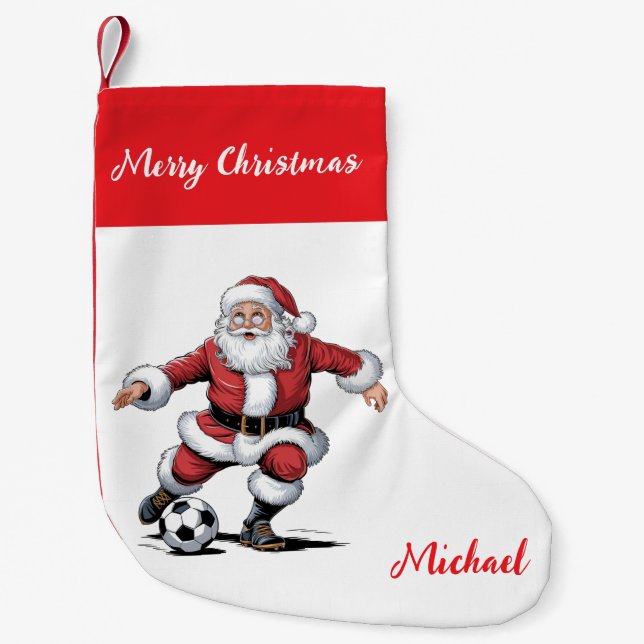 Personalized Merry Christmas Santa Claus Soccer    Small Christmas Stocking (Front)