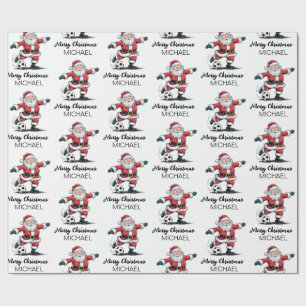 Personalized Merry Christmas Santa Claus Soccer Wrapping Paper