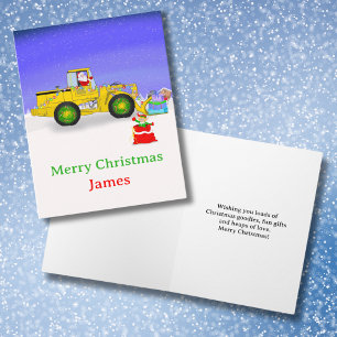 Personalized Merry Christmas Santa in Bulldozer Card