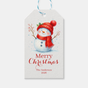 Personalized Merry Christmas Snowman Custom Year Gift Tags