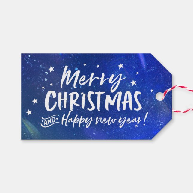 Personalized Merry Christmas starry gift tags (Front (Horizontal))