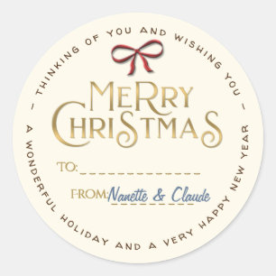 Personalized Merry Christmas Sticker with Red Bow