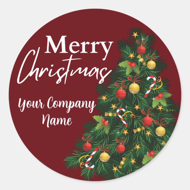 Personalized Merry Christmas Tree Holiday Classic Round Sticker (Front)