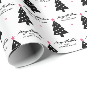 Personalized Merry Christmas Trees & Stars Holiday Wrapping Paper