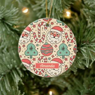 Personalized Merry & Groovy Retro Christmas Ceramic Ornament