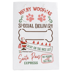 Personalized Merry Woofmas Santa Paws Express Medium Gift Bag