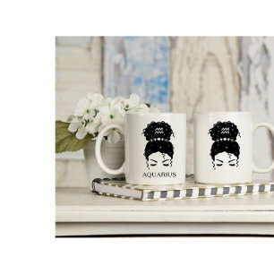 Personalized messy bun zodiac sign Aquarius Coffee Mug