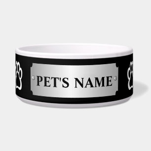 Personalized Metallic Silver Name Plate Dog Bowl