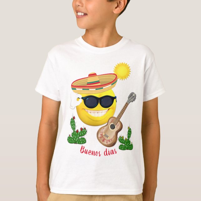 Personalized  Mexican Emoji in Sombrero & Guitar T-Shirt (Front)